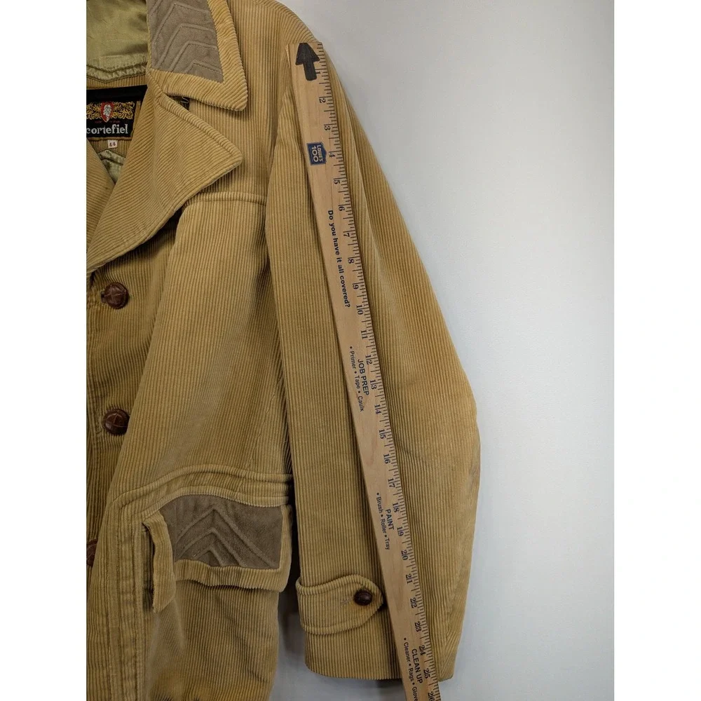 Vintage Cortefiel Mens Tan Corduroy Car Coat Jacket 70s Western Spain Size 44